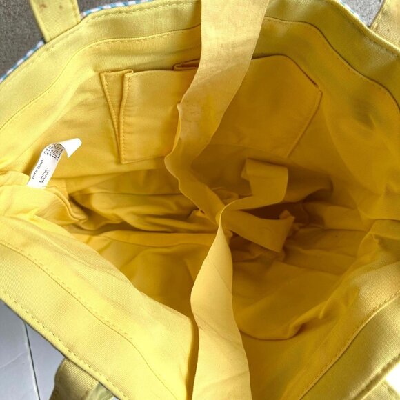 Quacker Factory Resort Blue White Seersucker Seashell Tote Bag Yellow Tr… - Picture 9 of 13